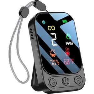 Travel Carbon Monoxide Detector 3-in-1 Mini Size Portable CO Temp Humidity Silv